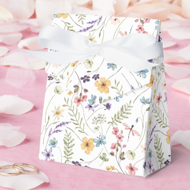 Vattenfärg Vildblomma Och Fjärilar Mönster  Presentaskar (Bröllop)