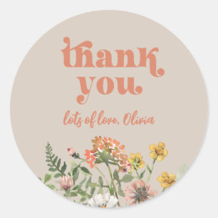 Vattenfärg Vildblomma Tack Sticker Runt Klistermärke