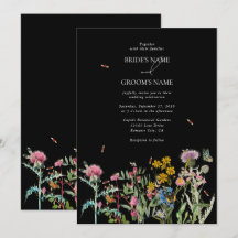 Vattenfärg Vildblomma Trädgård Bröllop Svart Boho