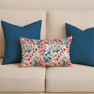 Vattenfärg Vildblomma Vallmo Tusensköna Ländkudde Lumbarkudde