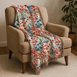 Vattenfärg Vildblomma Vallmo Tusenskönas Kastmadra Filt