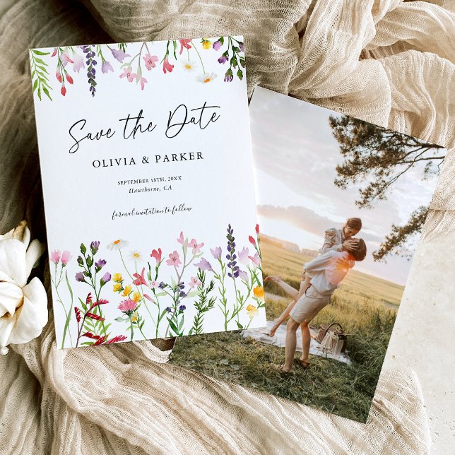 Vattenfärg Vildblommor Bröllop Spara Datumet (Skapare uppladdad)