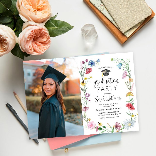 Vattenfärg Vildblommor Foto för Examen Inbjudningar (Skapare uppladdad)