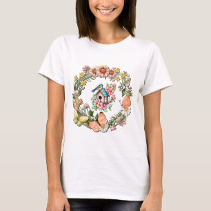 Vattenfärg vildblommor krans med fjärilar t shirt