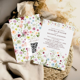 Vattenfärg Vildblommsträdgård QR-kod RSVP Bröllop Inbjudningar