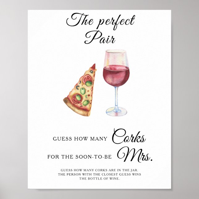 Vattenfärg Vin Bröllopsdusch Hur Många Korkar  Poster (Framsidan)