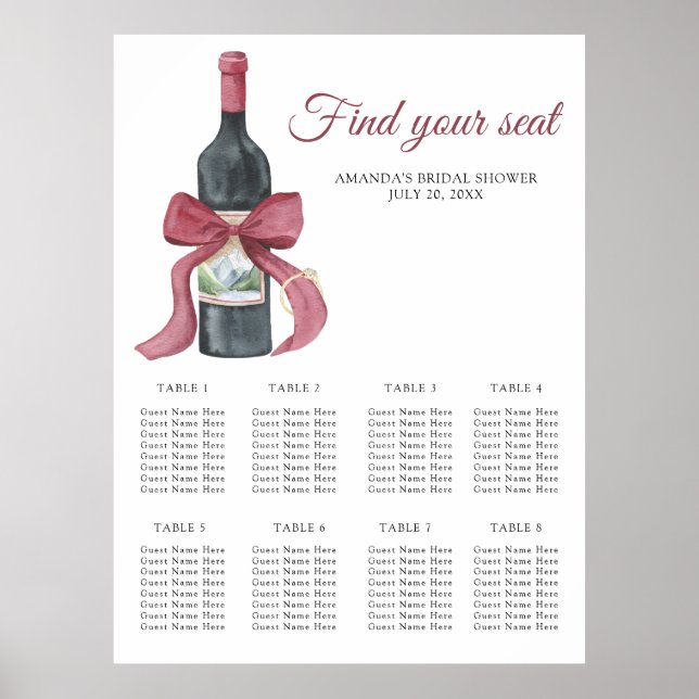 Vattenfärg Vin före bröllopets sittplatskarta Poster (Framsidan)