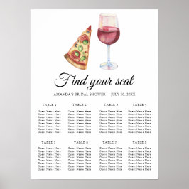 Vattenfärg Vin & Pizza Bröllops platsindelning Poster