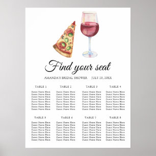 Vattenfärg Vin & Pizza Bröllops platsindelning Poster