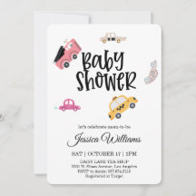Vattenfärg Vintage Bil Baby Shower Inbjudan
