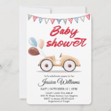Vattenfärg Vintage Bil Baby Shower Inbjudan