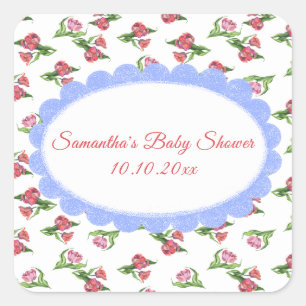 Vattenfärg vintage blommor Baby Shower  Fyrkantigt Klistermärke