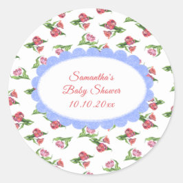 Vattenfärg vintage blommor baby shower runt klistermärke