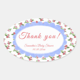 Vattenfärg vintage blommor Baby Shower Tack Ovalt Klistermärke