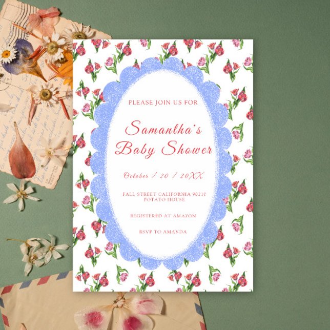 Vattenfärg Vintage Blommor Bebis Shower Inbjudningar (Skapare uppladdad)