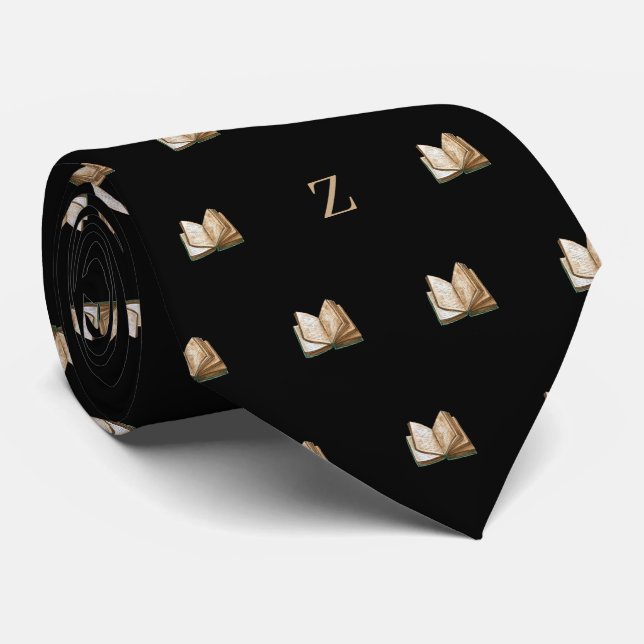 Vattenfärg Vintage Bok Monogram Initialer Svart Slips (Rullad)