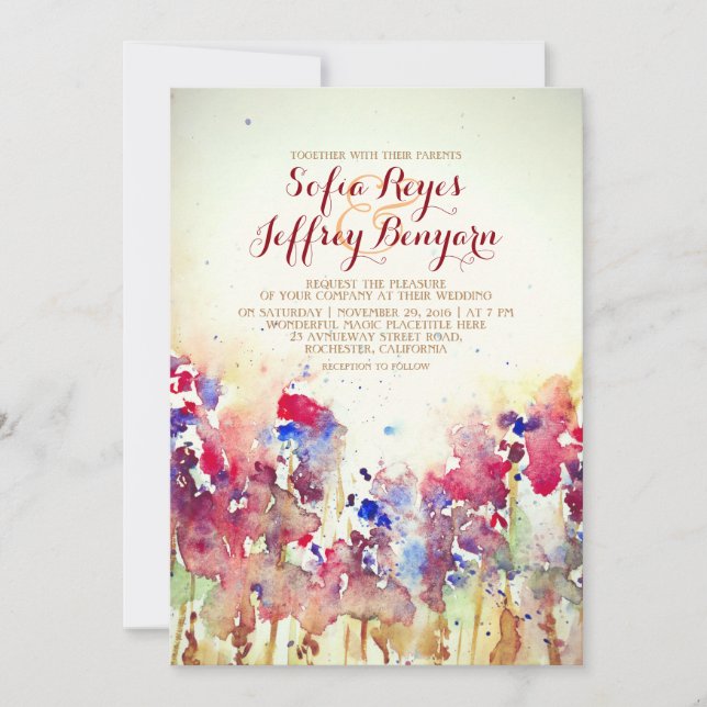 Vattenfärg Vintage Bröllopsinbjudan - Ängsblommor Inbjudningar (Framsida)