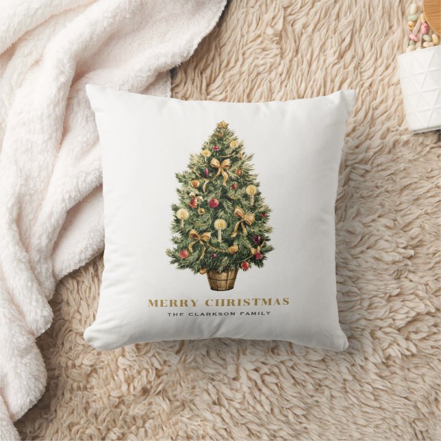 Vattenfärg Vintage jul jul Anpassningsbar Träd jul Kudde (Filt)