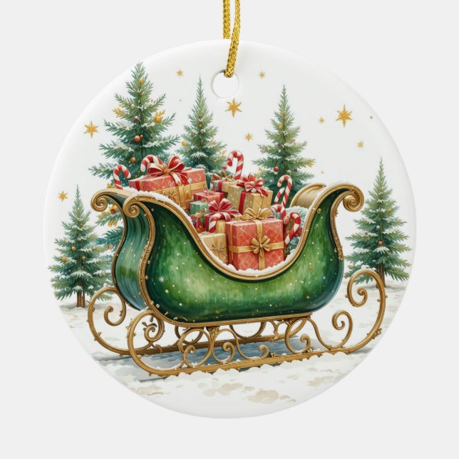 Vattenfärg Vintage julsläde Julgransprydnad Keramik (Framsidan)