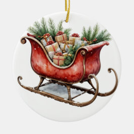 Vattenfärg Vintage Julsläde Julgransprydnad Keramik