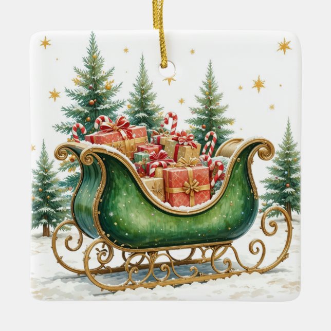 Vattenfärg Vintage julsläde Julgransprydnad Keramik (Framsida)