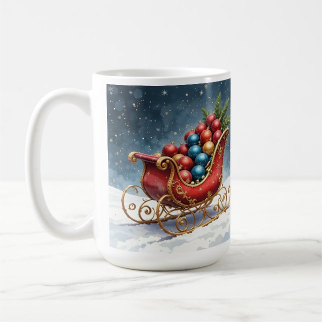 Vattenfärg Vintage julsläde Kaffemugg (Vänster)
