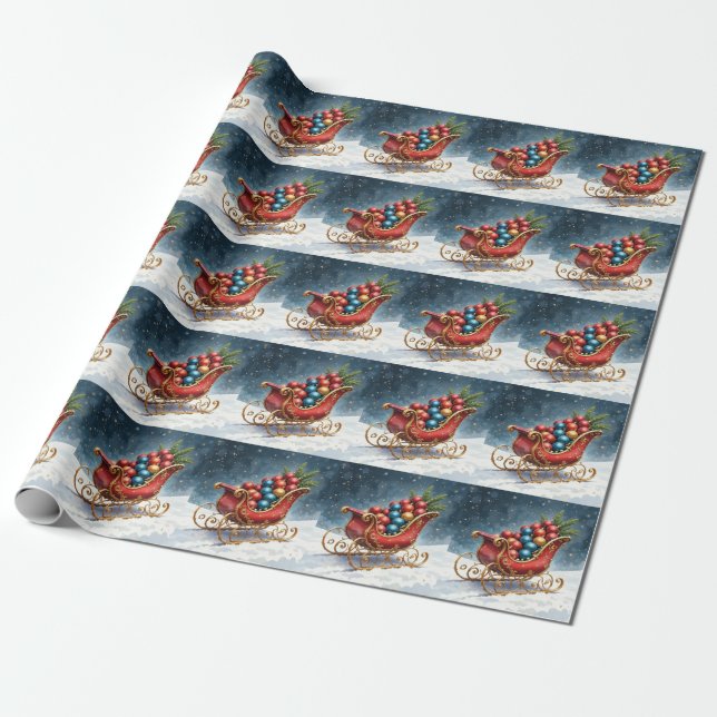 Vattenfärg Vintage julsläde Presentpapper (Utrullad)