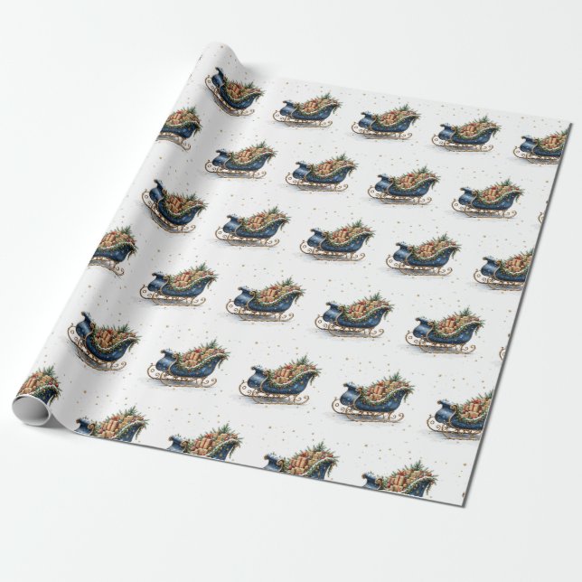 Vattenfärg Vintage Julsläde Presentpapper (Utrullad)