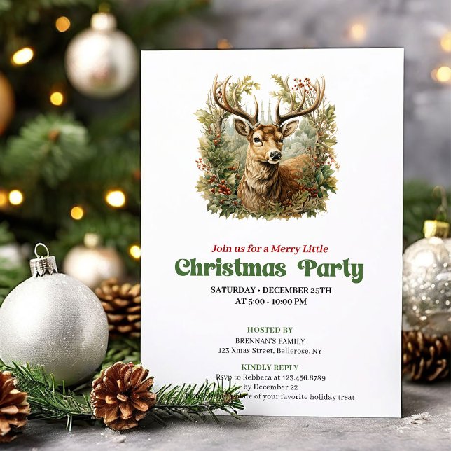 Vattenfärg vintage ren julfest  inbjudningar (Watercolor vintage reindeer Christmas party Invitation)