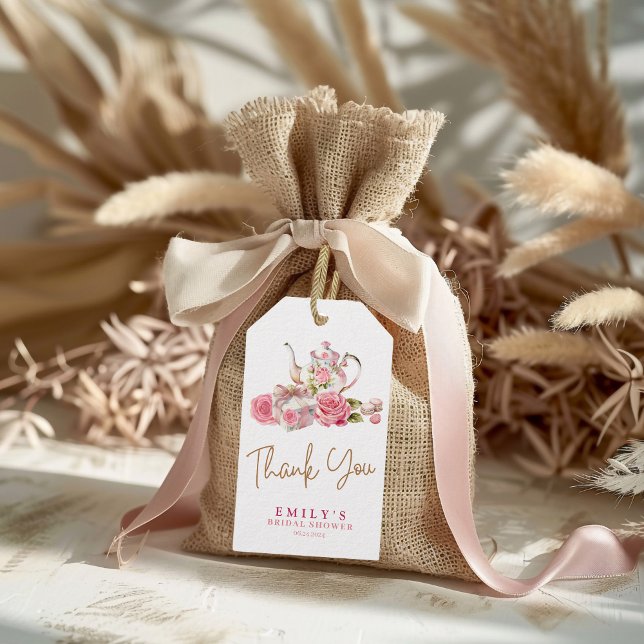 Vattenfärg vintage rosa blomsterbröllopsfavor presentetikett (Skapare uppladdad)