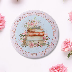 Vattenfärg Vintage Rosa Rosor och Böcker Blommig Knapp