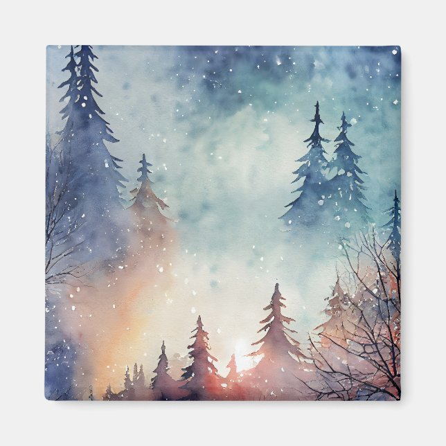 Vattenfärg Vinter Art Magnet (Framsidan)