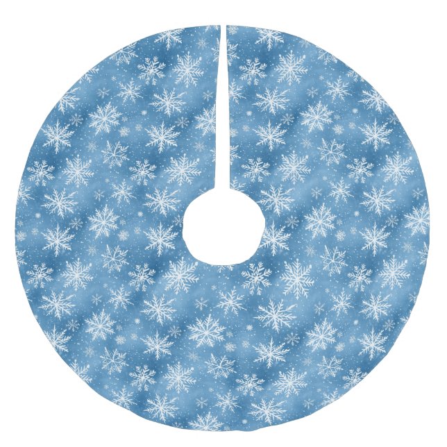 Vattenfärg Vinter Blå Snöflinga Julgransmatta Borstad Polyester (Framsidan)