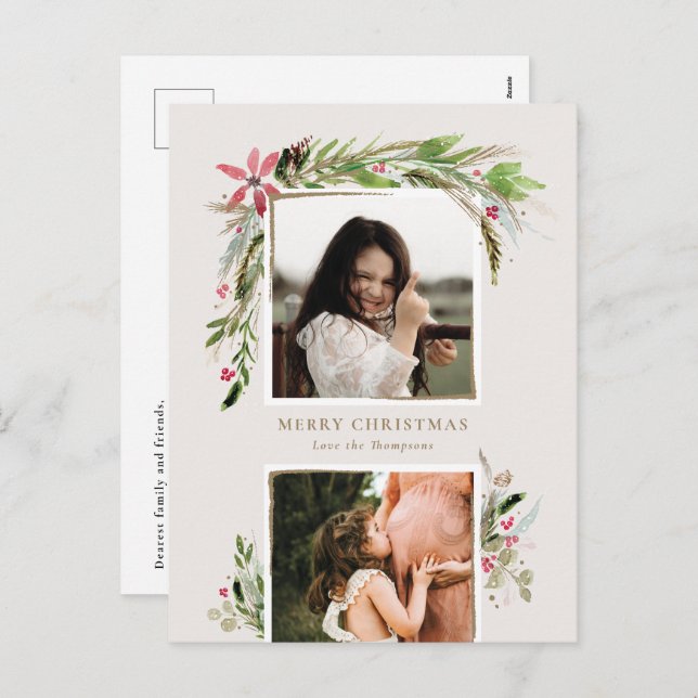 Vattenfärg Vinter Grönska Högtidlig Fotokort Helg Vykort (Fram/baksida)