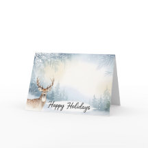 Vattenfärg Vinter Hjort Glad Jul Kort