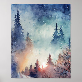 Vattenfärg Vinter Konst Vägg Affisch