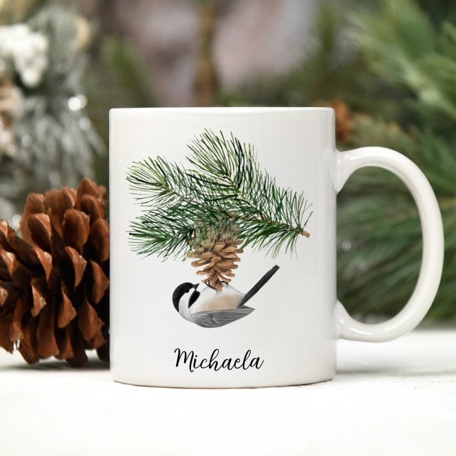 Vattenfärg Vinter Mes på Tallkotte Kaffemugg (Skapare uppladdad)