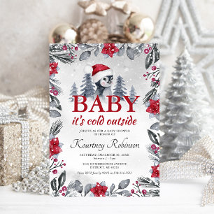 Vattenfärg Vinter Pingvin Baby Shower Inbjudan