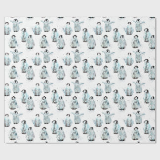 Vattenfärg Vinter Pingviner Baby Shower Presentpapper