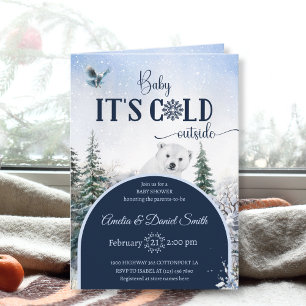 Vattenfärg Vinter Skog Björn & Uggla Baby Shower Inbjudan