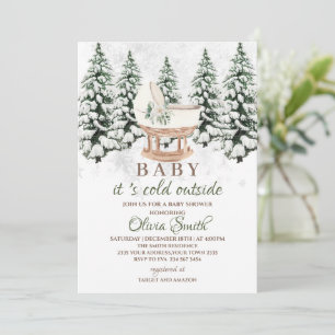 Vattenfärg vinter skog grå baby shower inbjudningar