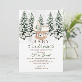 Vattenfärg vinter skog grå baby shower inbjudningar