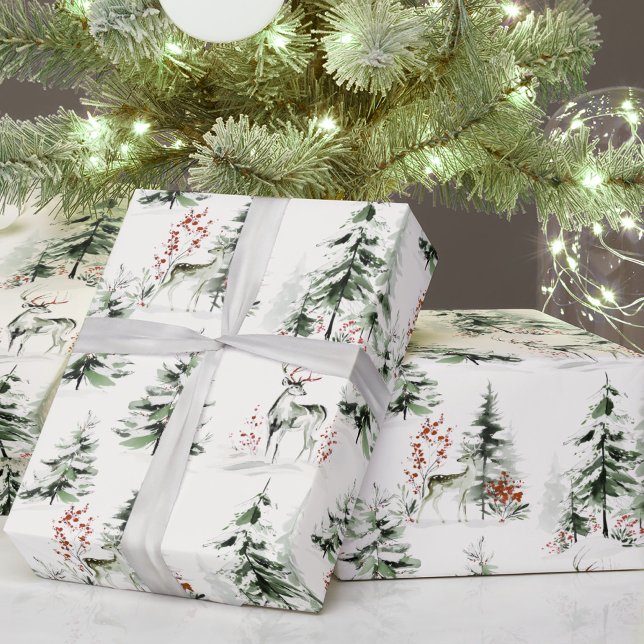 Vattenfärg Vinter Skog Jul Presentpapper (Skapare uppladdad)