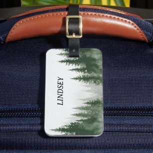 Vattenfärg Vinter Skog Monogram Bagagebricka