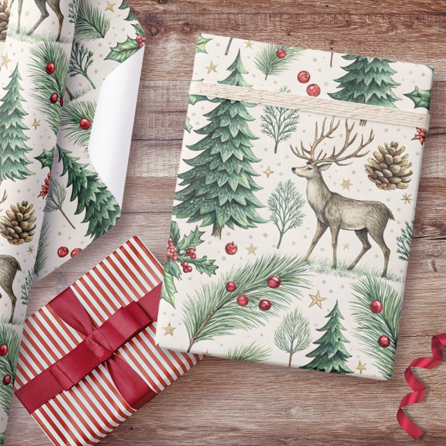 Vattenfärg Vinter Skogs Hjort Jul Presentpapper (Skapare uppladdad)