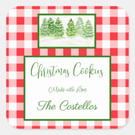 Vattenfärg Vinter Träd Röd Kryss COOKIES Fyrkantigt Klistermärke