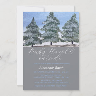 Vattenfärg Vinter Träd Skog Pojke Baby Shower Julkort