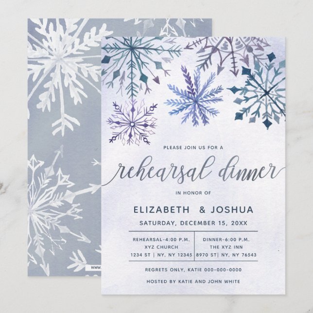 Vattenfärg Vinter Wonderland Rehearsal Middag Inbjudningar (Fram/baksida)