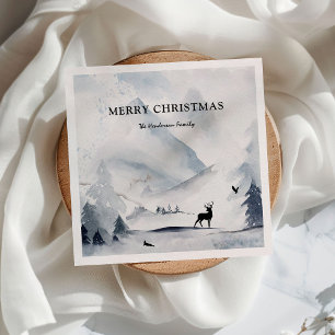 Vattenfärg Vinterbergen jul Pappersservett