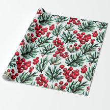 Vattenfärg Vinterblommande Bär Inpackningspapper